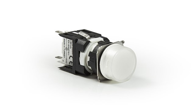D Serisi Plastik LED'li 12-30V AC/DC Yuvarlak Beyaz 16 mm Sinyal